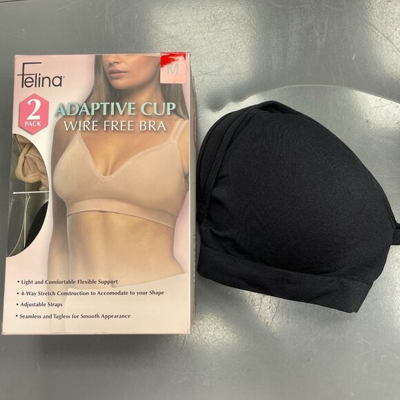NEW 3 Pack Felina Adaptive Cup Women's M Wire Free Bra 2 Black, 1 Nude - Picture 1 of 8